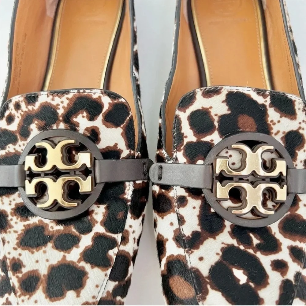 TORY BURCH | Cream Leopard Gold Haircalf Metal Miller Loafers 7.5M